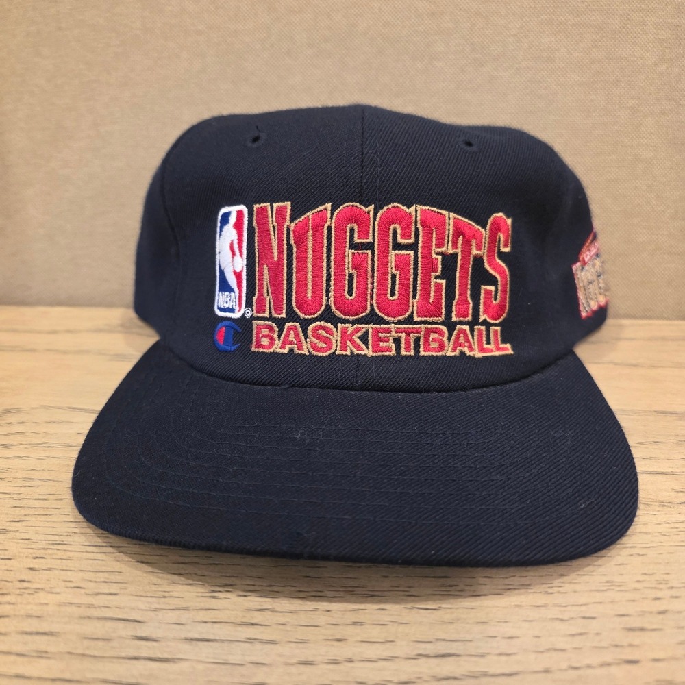 Vintage Denver Nuggets Champion NBA Basketball Snapback Hat Navy Blue Wool Blend